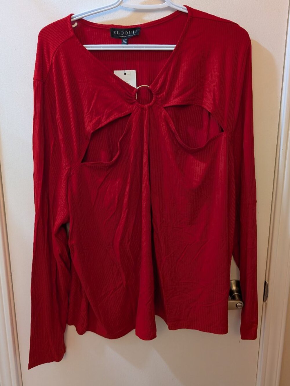 Eloquii red long sleeve top with cut outs - size 26/28